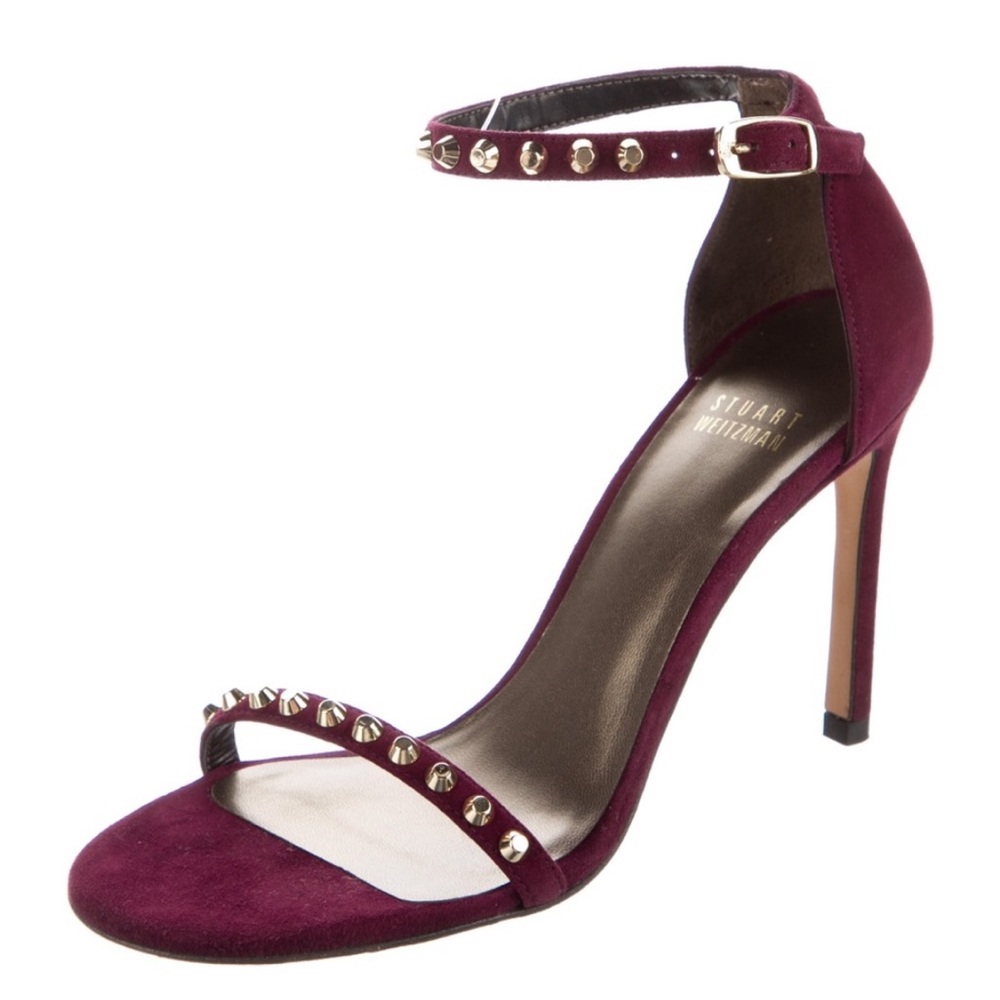 Stuart Weitzman‎ Studded Suede Burgundy Heels Size 10